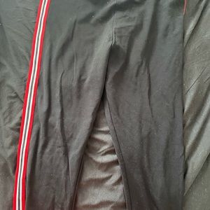 Black Leggings with Red & White Stripe